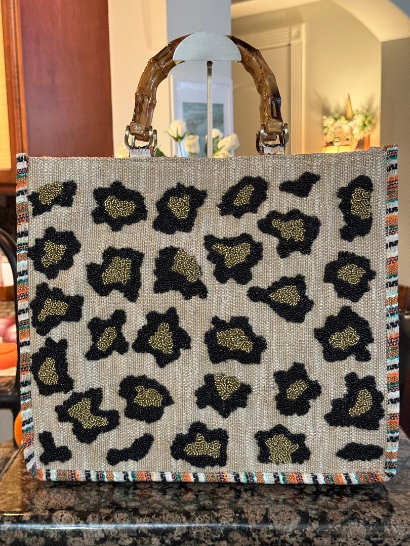 Trending Beaded Bags and Resort Collection - America & Beyond Leopard Print Bamboo Tote