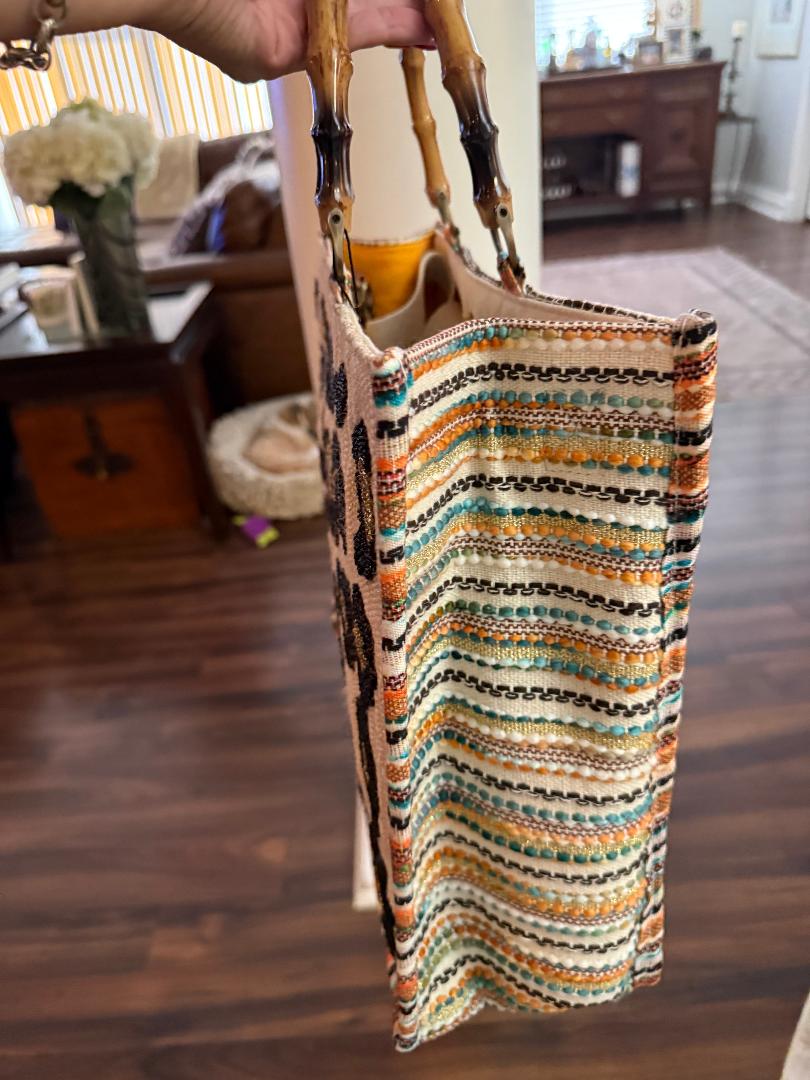 Trending Beaded Bags and Resort Collection - America & Beyond Leopard Print Bamboo Tote