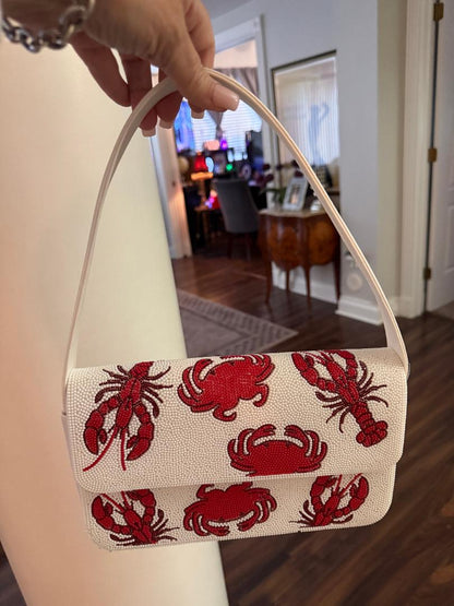 Trending Beaded Bag and Resort Collection - Beaded Red Lobster Crab Shoulder Bag