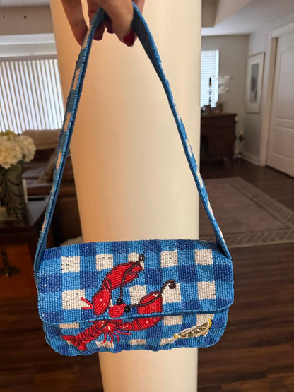 Trending Beaded Bags and Resort Collection - Red Lobster Checkered Beaded Shoulder Bag