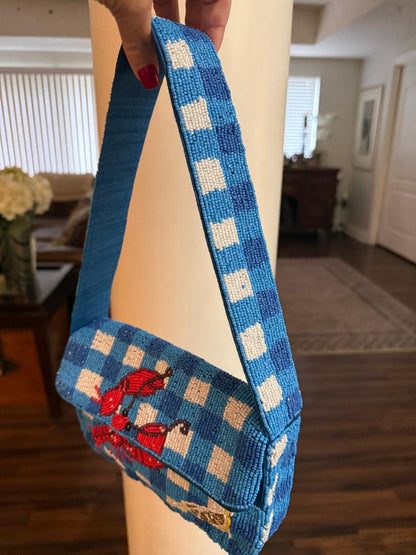 Trending Beaded Bags and Resort Collection - Red Lobster Checkered Beaded Shoulder Bag