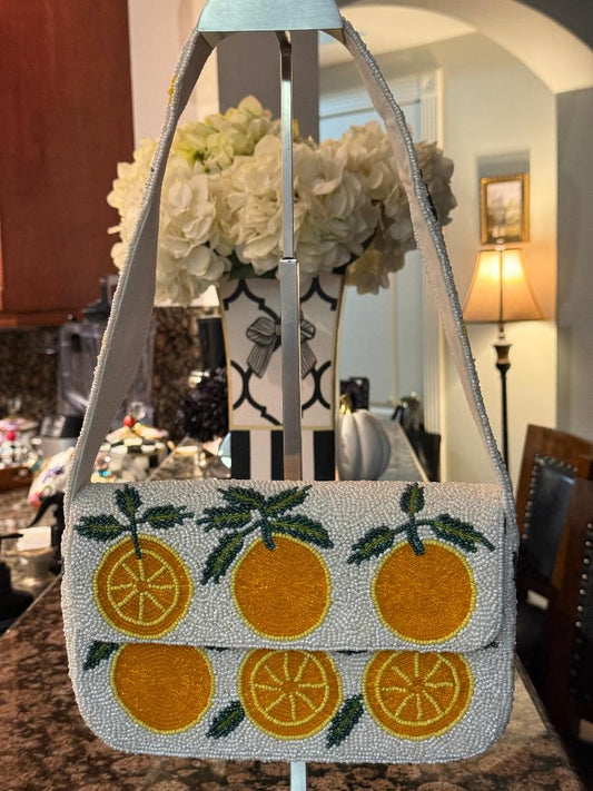 Trending Beaded Bags and Resort Collection - Orange Slices Beaded Shoulder Bag