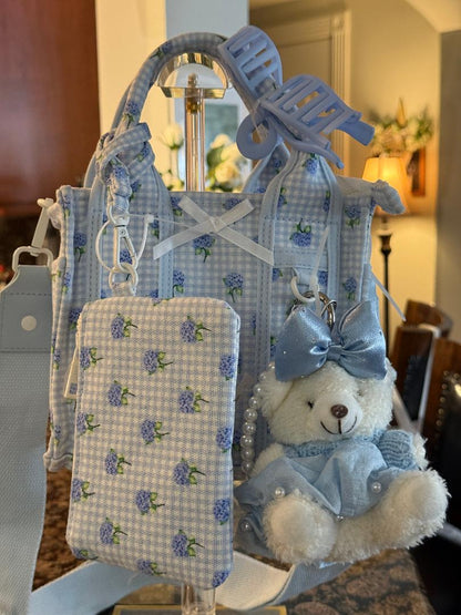 Trending Beaded Bags and Resort Collection -  Madden Girl Canvas Blue Floral Gingham Tote