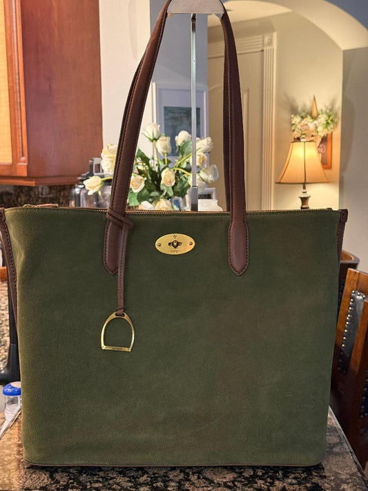 Trending Beaded Bags and Resort Collection - Margot Green Suede and Leather Shoulder Bag