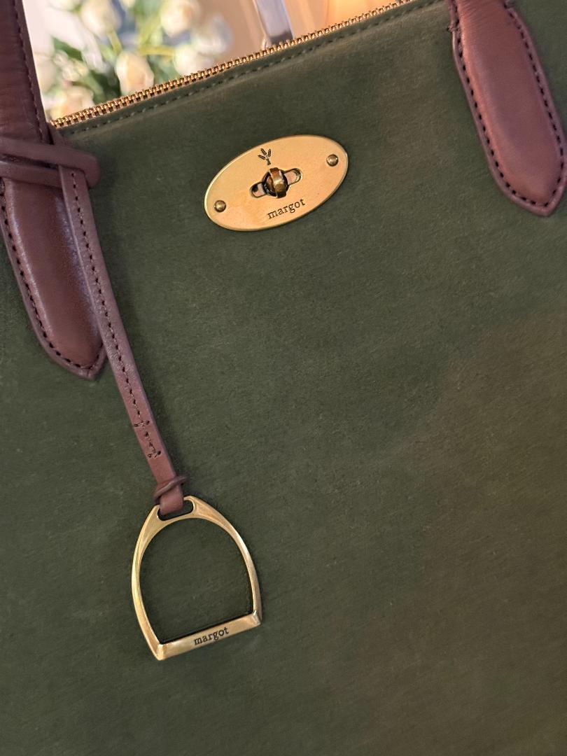Trending Beaded Bags and Resort Collection - Margot Green Suede and Leather Shoulder Bag