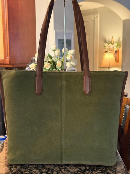 Trending Beaded Bags and Resort Collection - Margot Green Suede and Leather Shoulder Bag