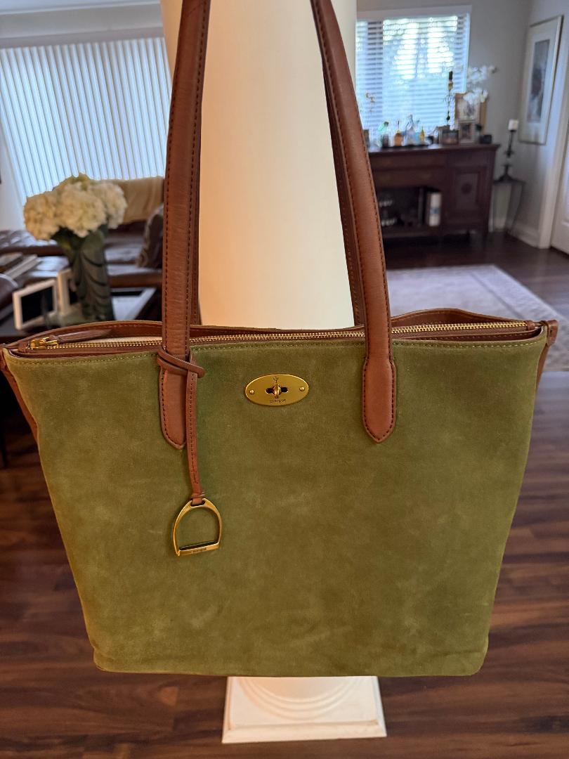 Trending Beaded Bags and Resort Collection - Margot Green Suede and Leather Shoulder Bag