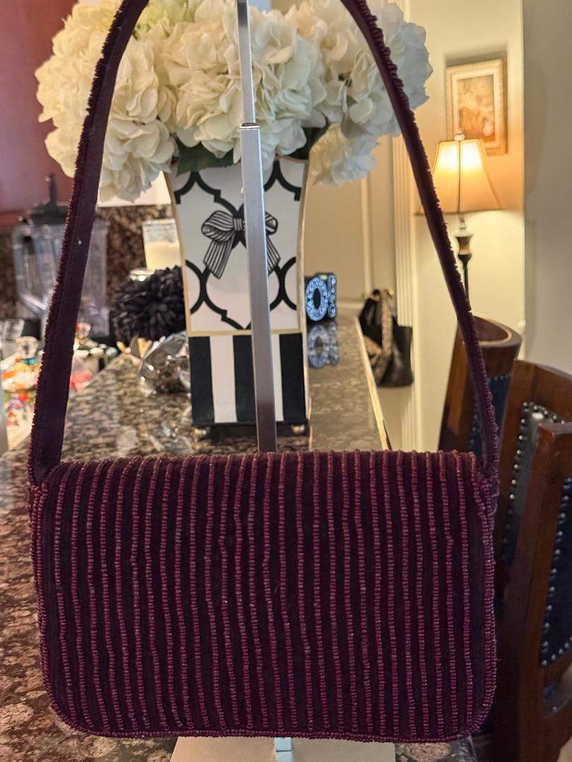 Trending Beaded Bags and Resort Collection - Maroon Floral Beaded Shoulder Bag