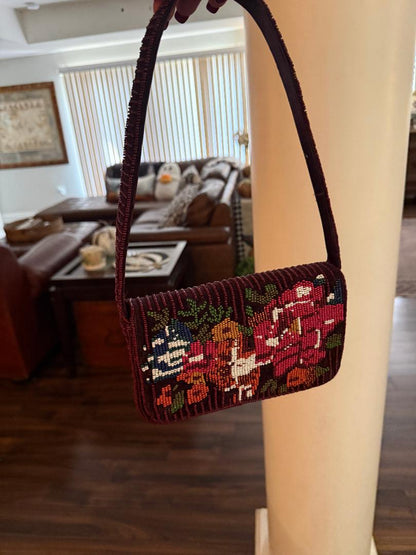 Trending Beaded Bags and Resort Collection - Maroon Floral Beaded Shoulder Bag