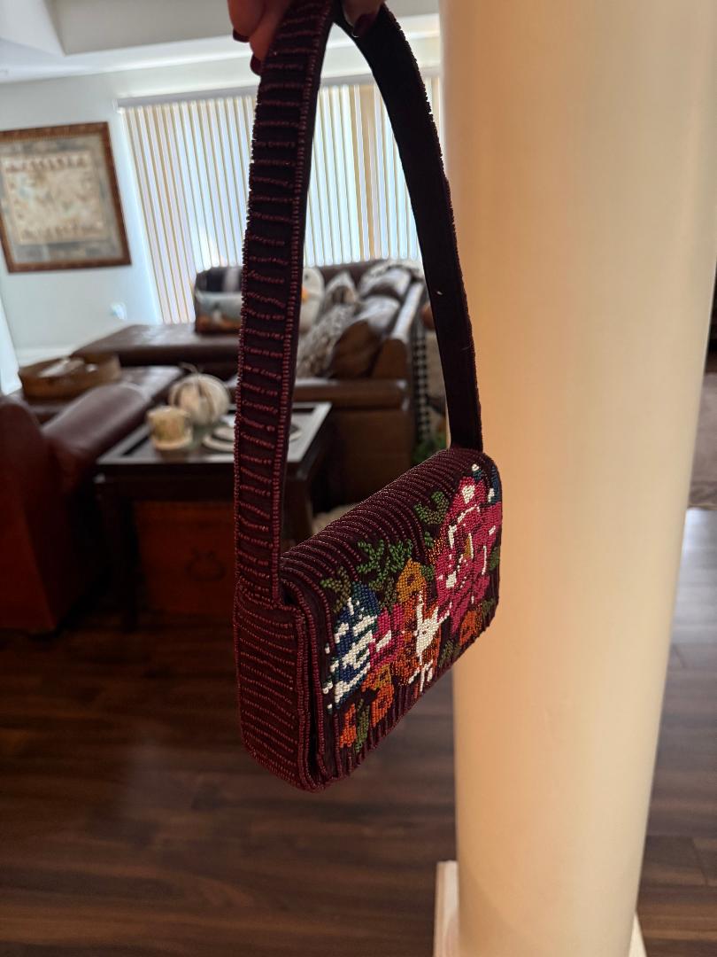 Trending Beaded Bags and Resort Collection - Maroon Floral Beaded Shoulder Bag