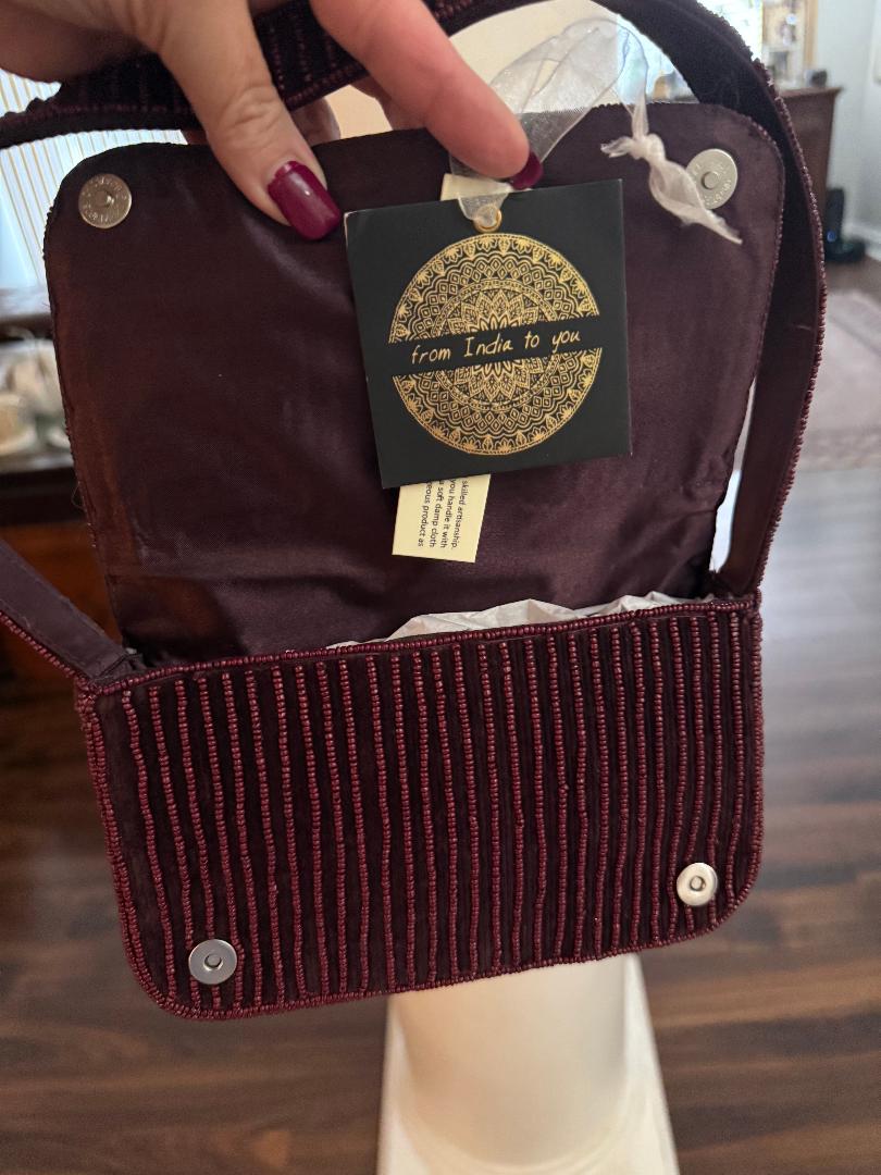 Trending Beaded Bags and Resort Collection - Maroon Floral Beaded Shoulder Bag