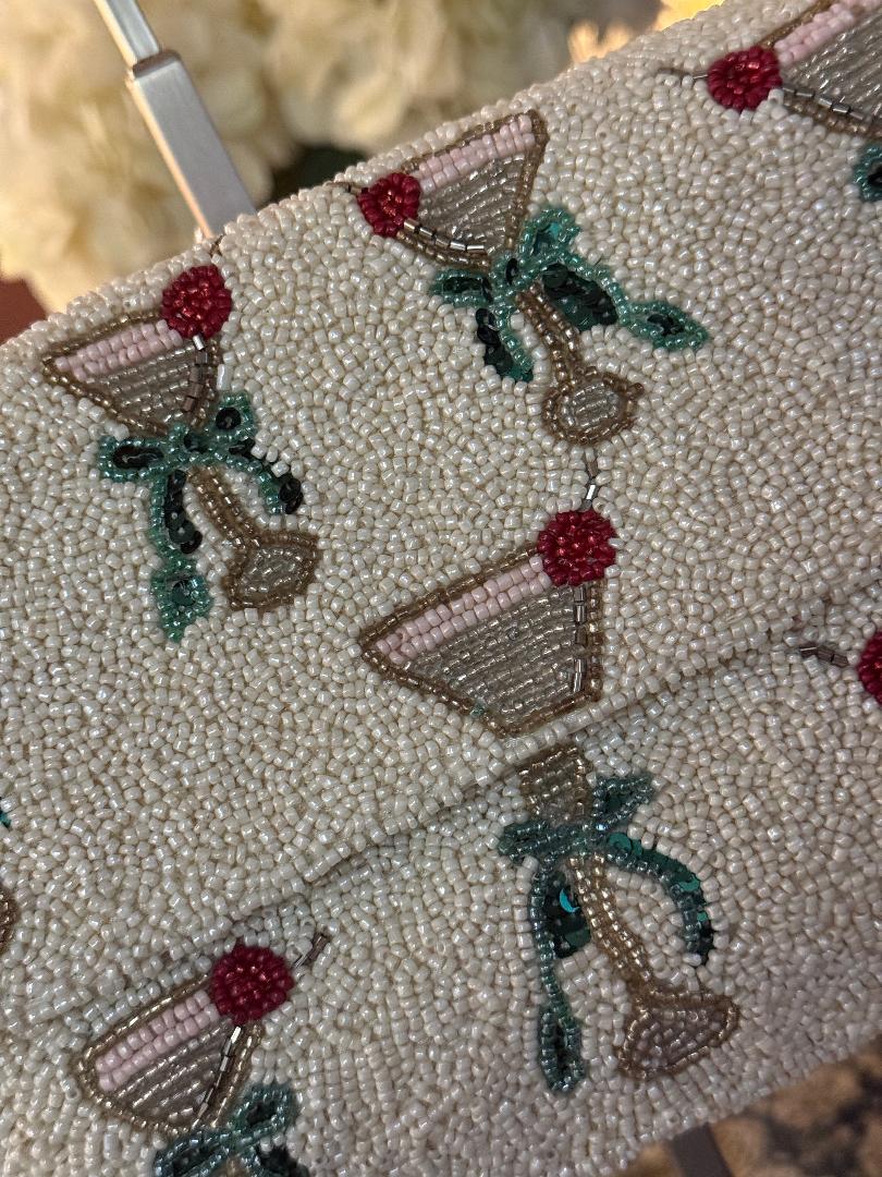 Trending Beaded Bags and Resort Collection - White Martini Cocktail Beaded Shoulder Bag