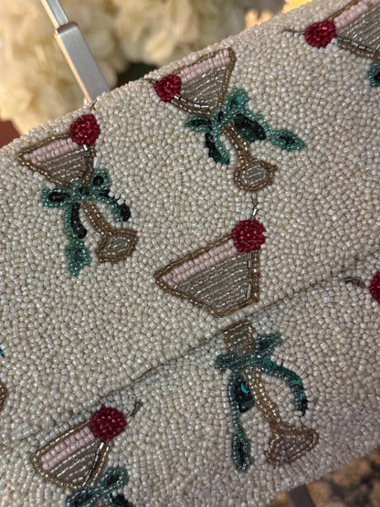 Trending Beaded Bags and Resort Collection - White Martini Cocktail Beaded Shoulder Bag