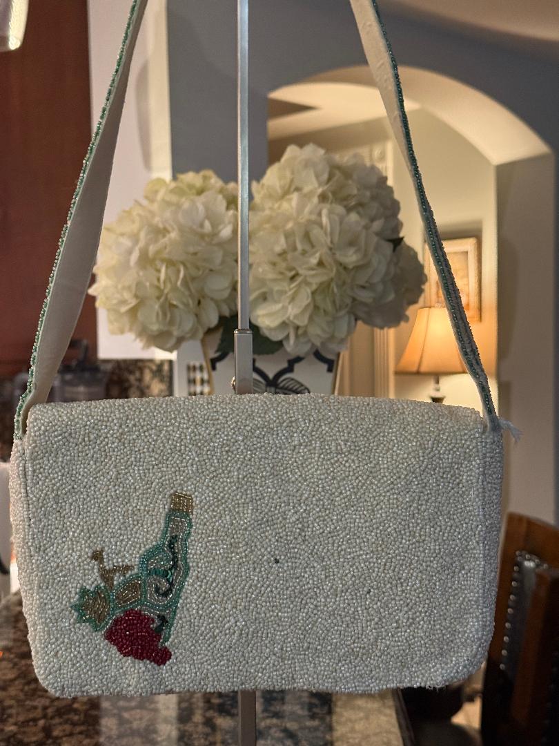 Trending Beaded Bags and Resort Collection - White Martini Cocktail Beaded Shoulder Bag