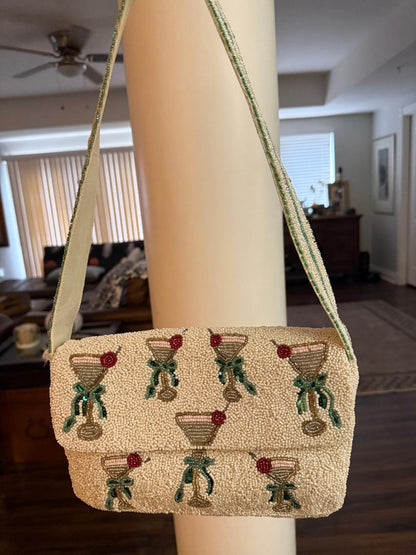 Trending Beaded Bags and Resort Collection - White Martini Cocktail Beaded Shoulder Bag