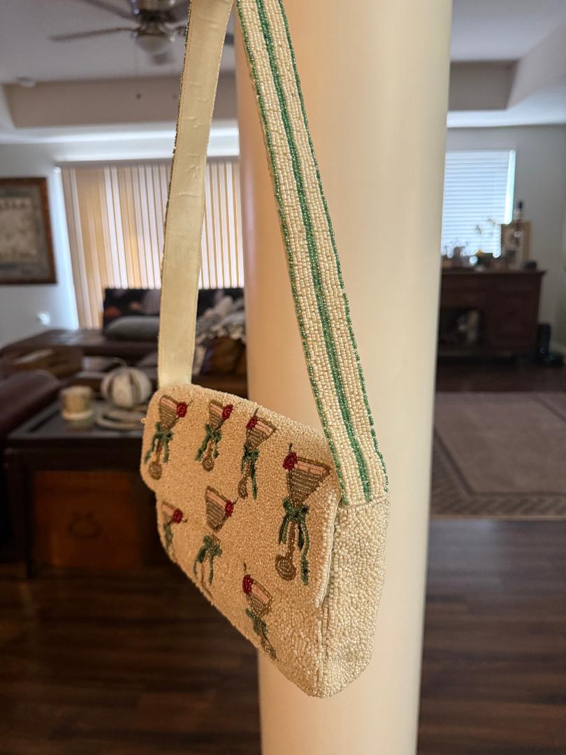 Trending Beaded Bags and Resort Collection - White Martini Cocktail Beaded Shoulder Bag