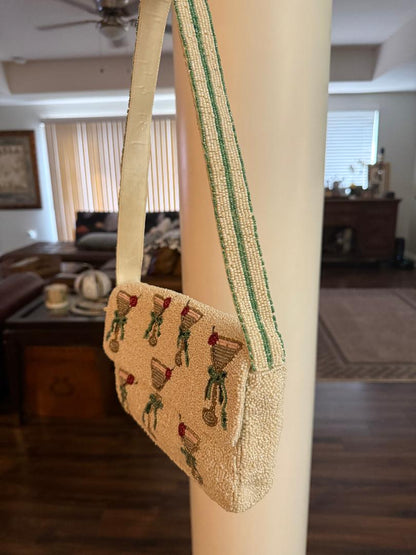 Trending Beaded Bags and Resort Collection - White Martini Cocktail Beaded Shoulder Bag