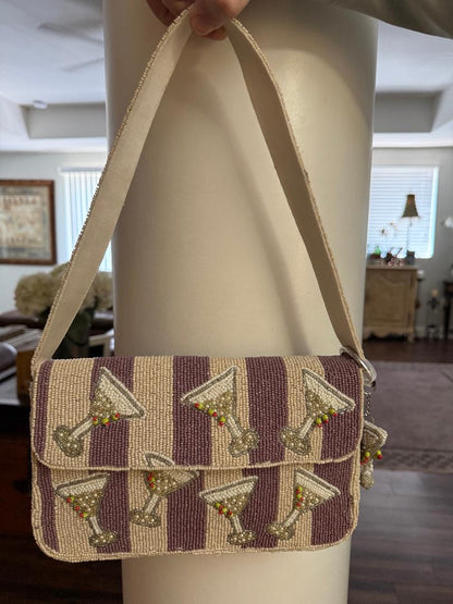 Trending Beaded Bags and Resort Collection - Martini Striped Brown/Cream