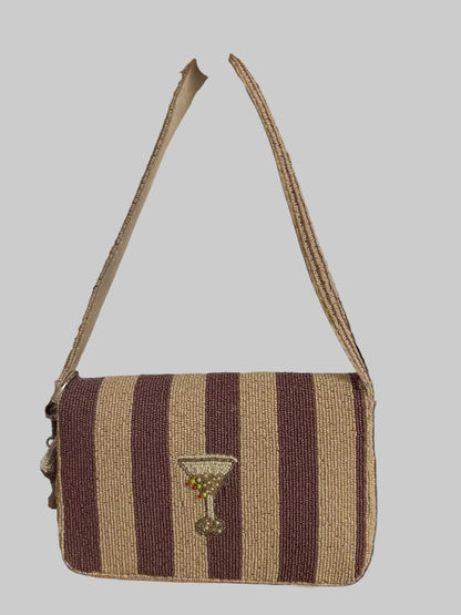 Trending Beaded Bags and Resort Collection - Martini Striped Brown/Cream