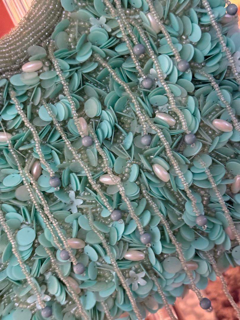Trending Beaded Bags and Resort Collection - Mint Green Fringe Beaded Top Handle Bag