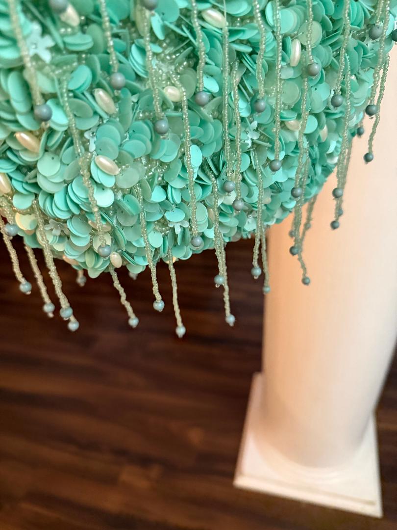 Trending Beaded Bags and Resort Collection - Mint Green Fringe Beaded Top Handle Bag