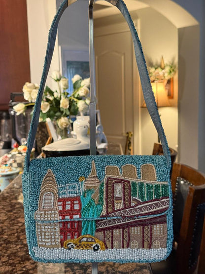 Trending Beaded Bag and Resort Collection- New York City Cab Beaded Shoulder Bag
