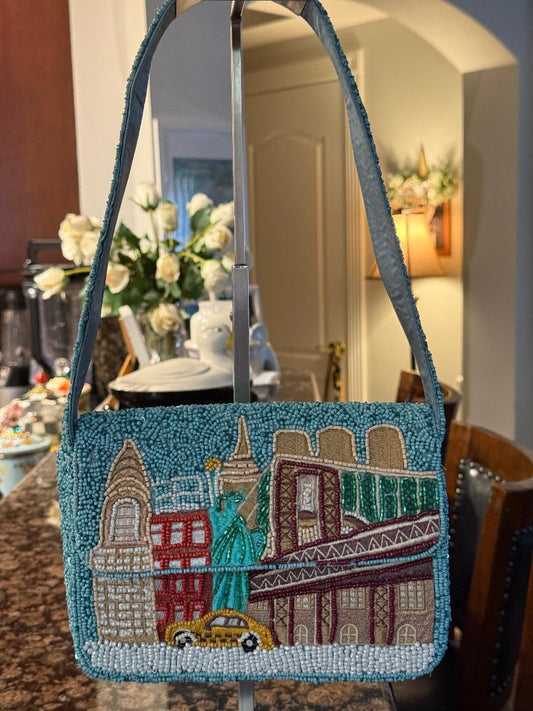 Trending Beaded Bag and Resort Collection- New York City Cab Beaded Shoulder Bag