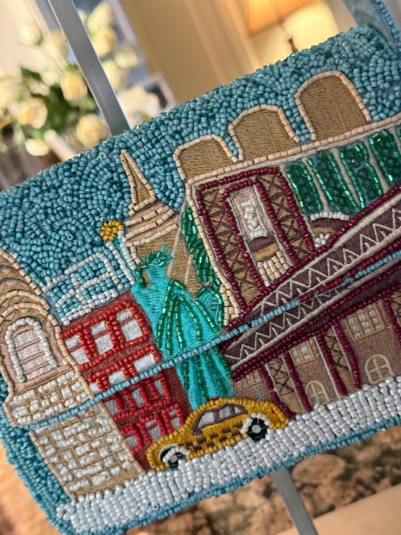 Trending Beaded Bag and Resort Collection- New York City Cab Beaded Shoulder Bag
