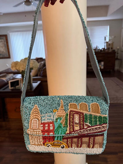 Trending Beaded Bag and Resort Collection- New York City Cab Beaded Shoulder Bag