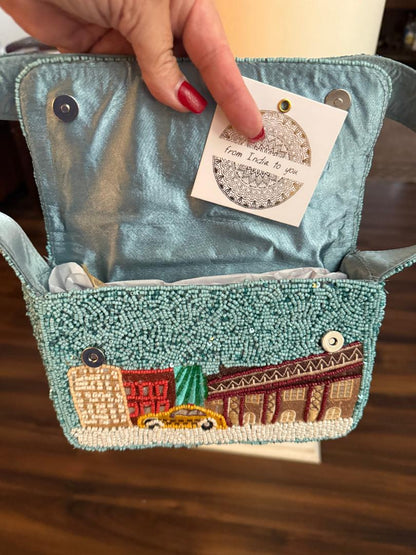 Trending Beaded Bag and Resort Collection- New York City Cab Beaded Shoulder Bag
