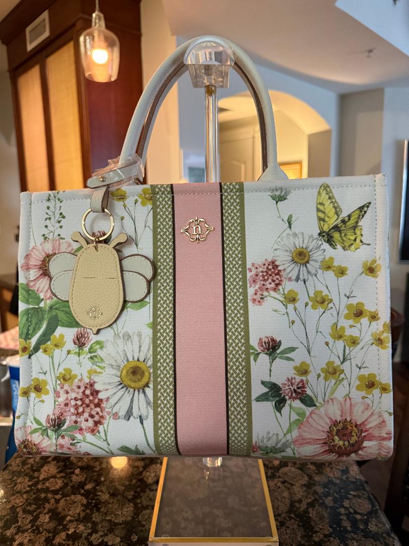 Trending Beaded Bags and Resort Collection - Nanette Lepore Floral Tote with Bee Bag Charm