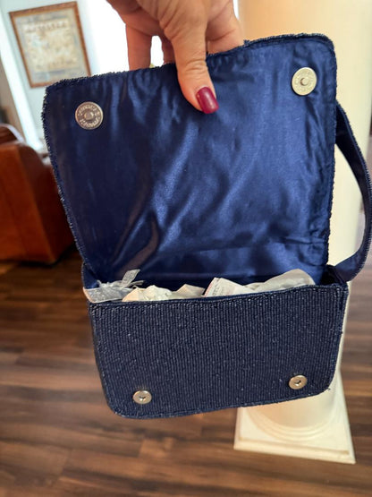 Trending Beaded Bags and Resort Collection - Navy Blue Golden Dog Beaded Shoulder Bag
