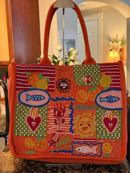 Trending Beaded Bags and Resort Collection - America & Beyond Mediterranean Beaded Tote