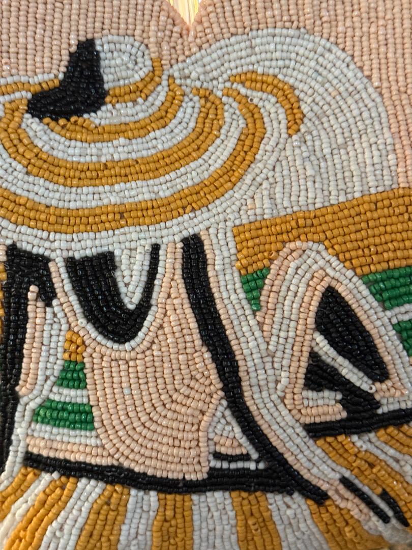 Trending Beaded Bags and Resort Collection - Peach Girl with Hat on Beach Top Handle