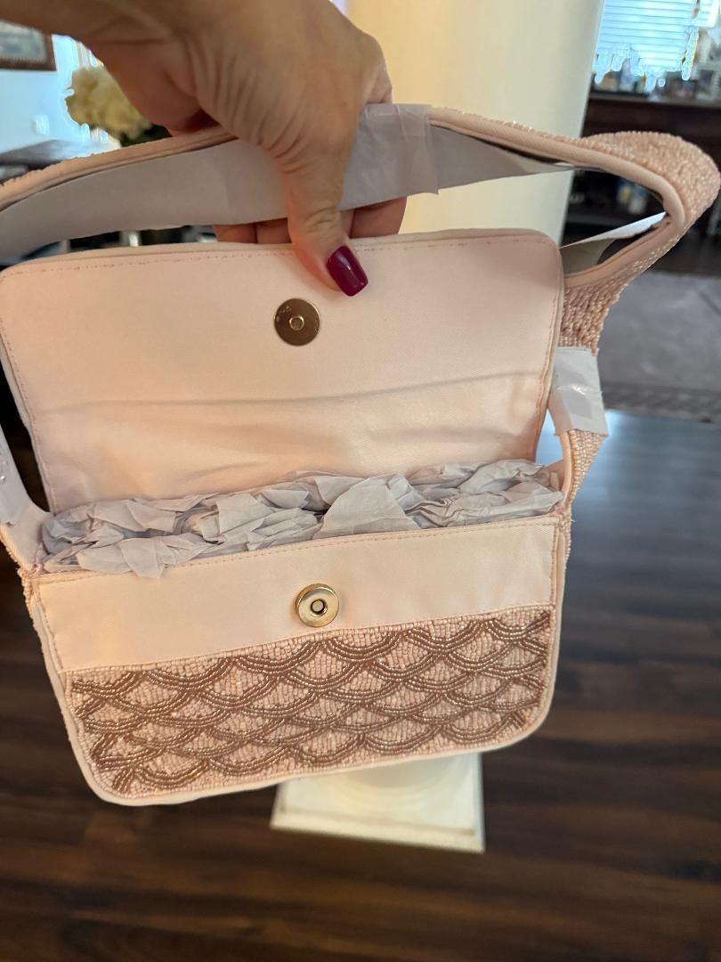 Trending Beaded Bags and Resort Collection - Peach Scallop Beaded Shoulder Bag