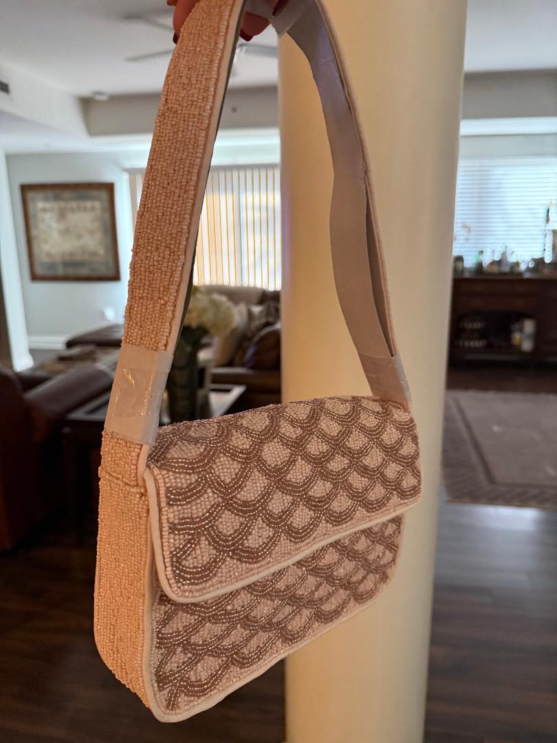 Trending Beaded Bags and Resort Collection - Peach Scallop Beaded Shoulder Bag