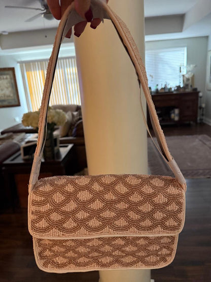 Trending Beaded Bags and Resort Collection - Peach Scallop Beaded Shoulder Bag