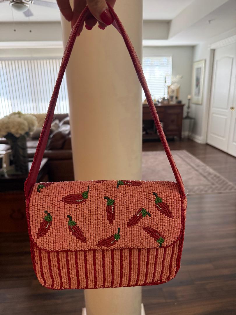 Trending Beaded Bags and Resort Collection - Picante Pepper Beaded Shoulder Bag