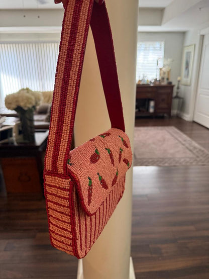 Trending Beaded Bags and Resort Collection - Picante Pepper Beaded Shoulder Bag