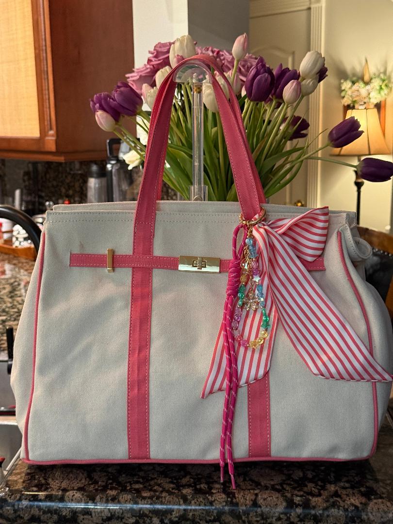 Trending Beaded Bags and Resort Collection - BOATKIN Pink Sol Mer Tote Bag with Bag Charms