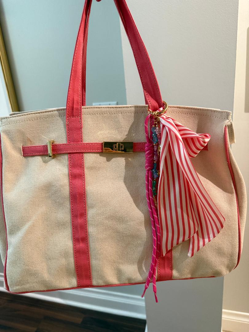 Trending Beaded Bags and Resort Collection - BOATKIN Pink Sol Mer Tote Bag with Bag Charms