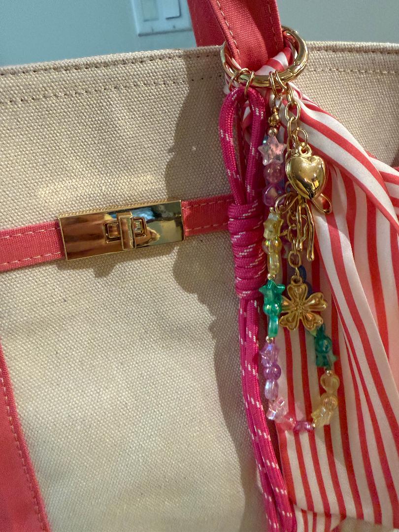 Trending Beaded Bags and Resort Collection - BOATKIN Pink Sol Mer Tote Bag with Bag Charms