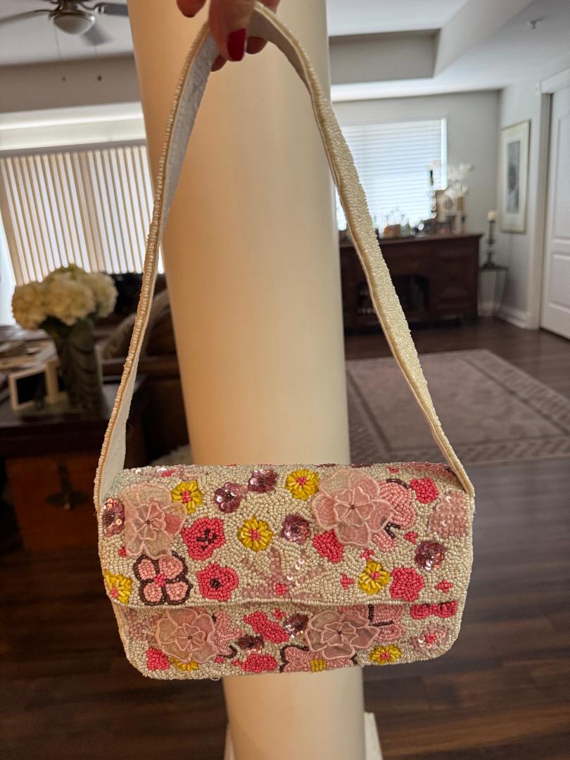 Trending Beaded Bags and Resort Collection - Pink & Yellow Beaded Shoulder Bag