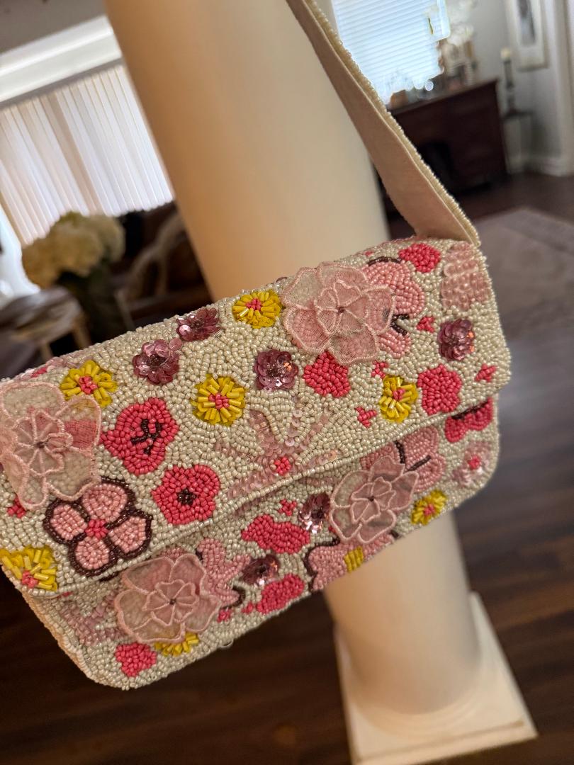 Trending Beaded Bags and Resort Collection - Pink & Yellow Beaded Shoulder Bag