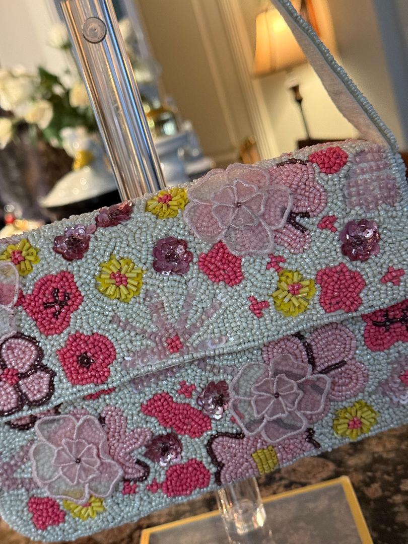 Trending Beaded Bags and Resort Collection - Pink & Yellow Beaded Shoulder Bag