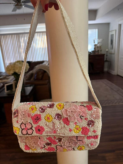 Trending Beaded Bags and Resort Collection - Pink & Yellow Beaded Shoulder Bag