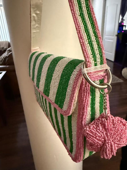 Trending Beaded Bags and Resort Collection - Pink Green Stripes