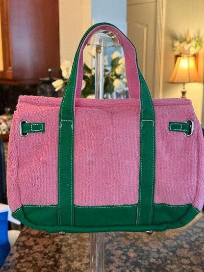 Trending Beaded Bags and Resort Collection - BOATKIN SMALL Pink/Green Terry Cloth "Boatkin"