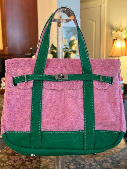 Trending Beaded Bags and Resort Collection - BOATKIN SMALL Pink/Green Terry Cloth "Boatkin"