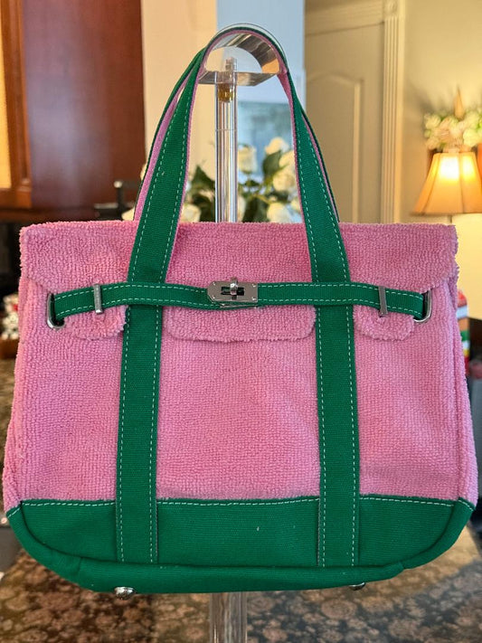 Trending Beaded Bags and Resort Collection - BOATKIN SMALL Pink/Green Terry Cloth "Boatkin"